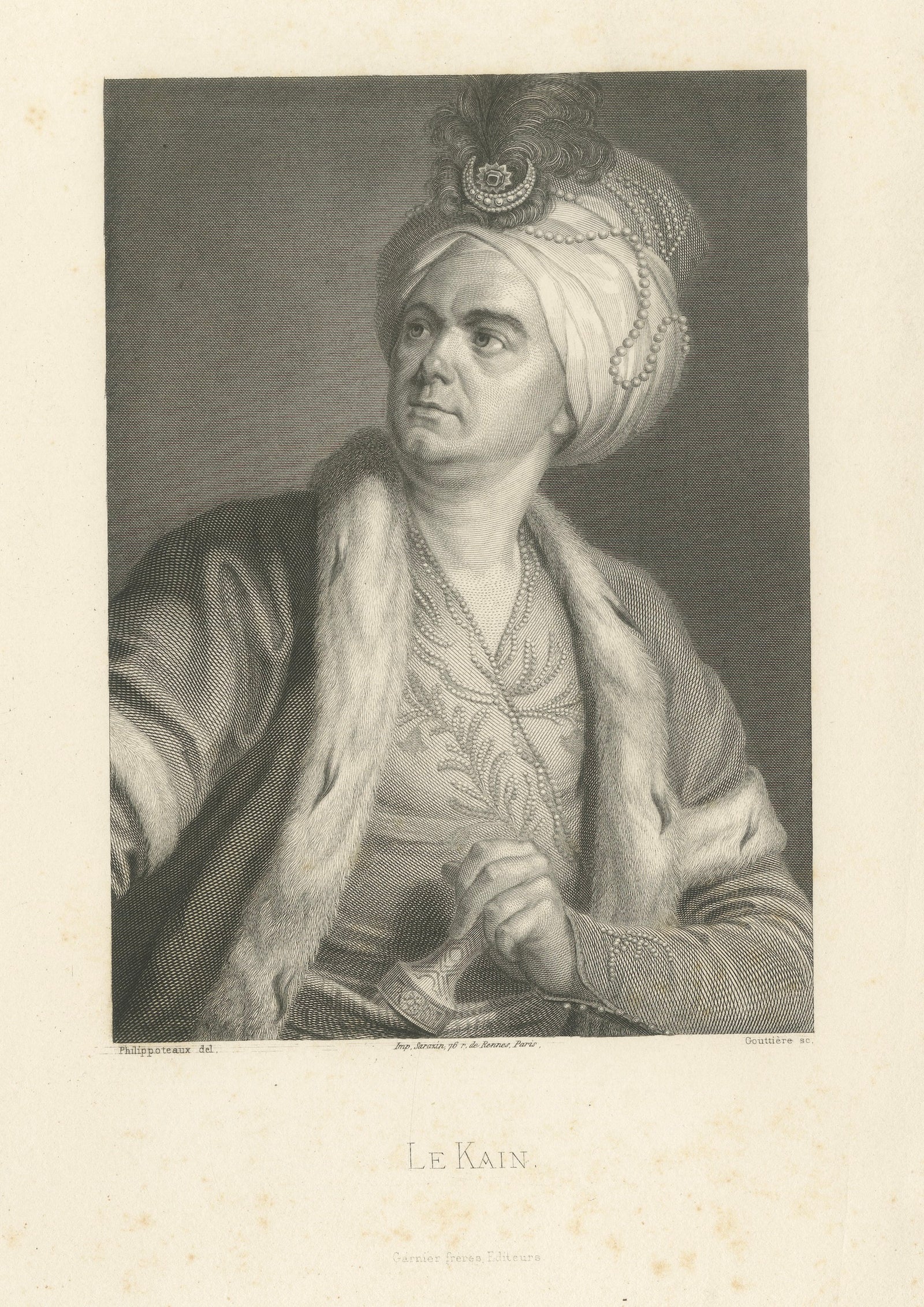 Le Kain in Oriental Costume, French Theatre Portrait Engraving, 1788