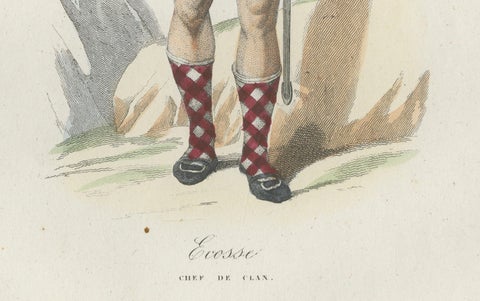 Antique Costume Print of Scottish Clan Chief in Highland Dress, 1854, close-up 1