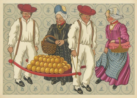 Traditional Market Day Costumes and Cheese Porters of West Friesland, c.1930, close-up 5