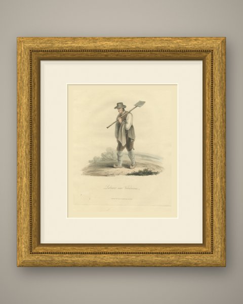 Laborer near Valenciennes, Working Dress, Antique Ackermann Print, 1817, shown framed