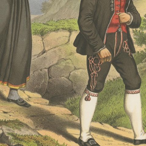 Norwegian Folk Costumes from Aal in Hallingdal, Tønsberg Edition, 1860s, close-up 6