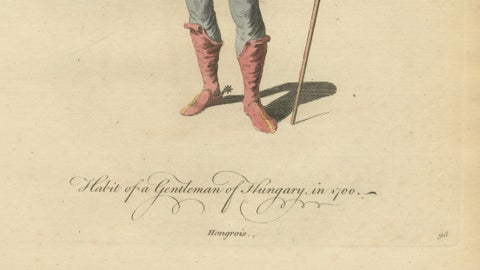 Hungarian Gentleman & Lady Costume Engravings, Hand-Colored Pair, 1749, close-up 3