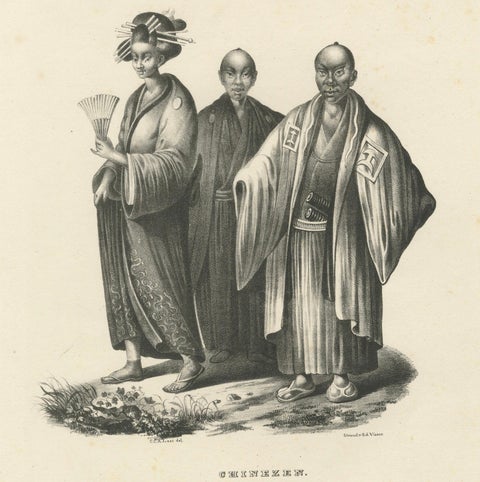 Antique Lithograph of Chinese Figures in Tradional Attire, Brodtmann 1827, close-up 4
