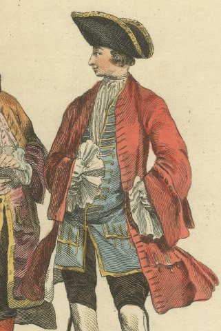 Three English Gentlemen of 1735, 1745 and 1755, Jefferys Costume Print, 1757, close-up 3