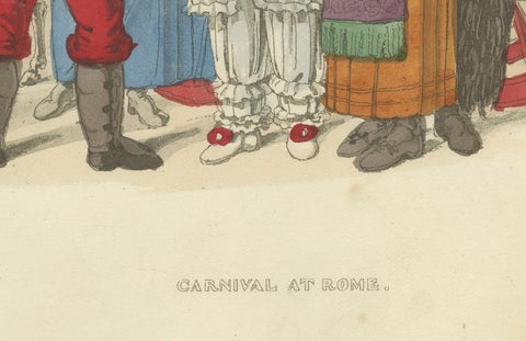 Roman Carnival Costumes & Festivity - 1820 Etching of Celebration, close-up 1
