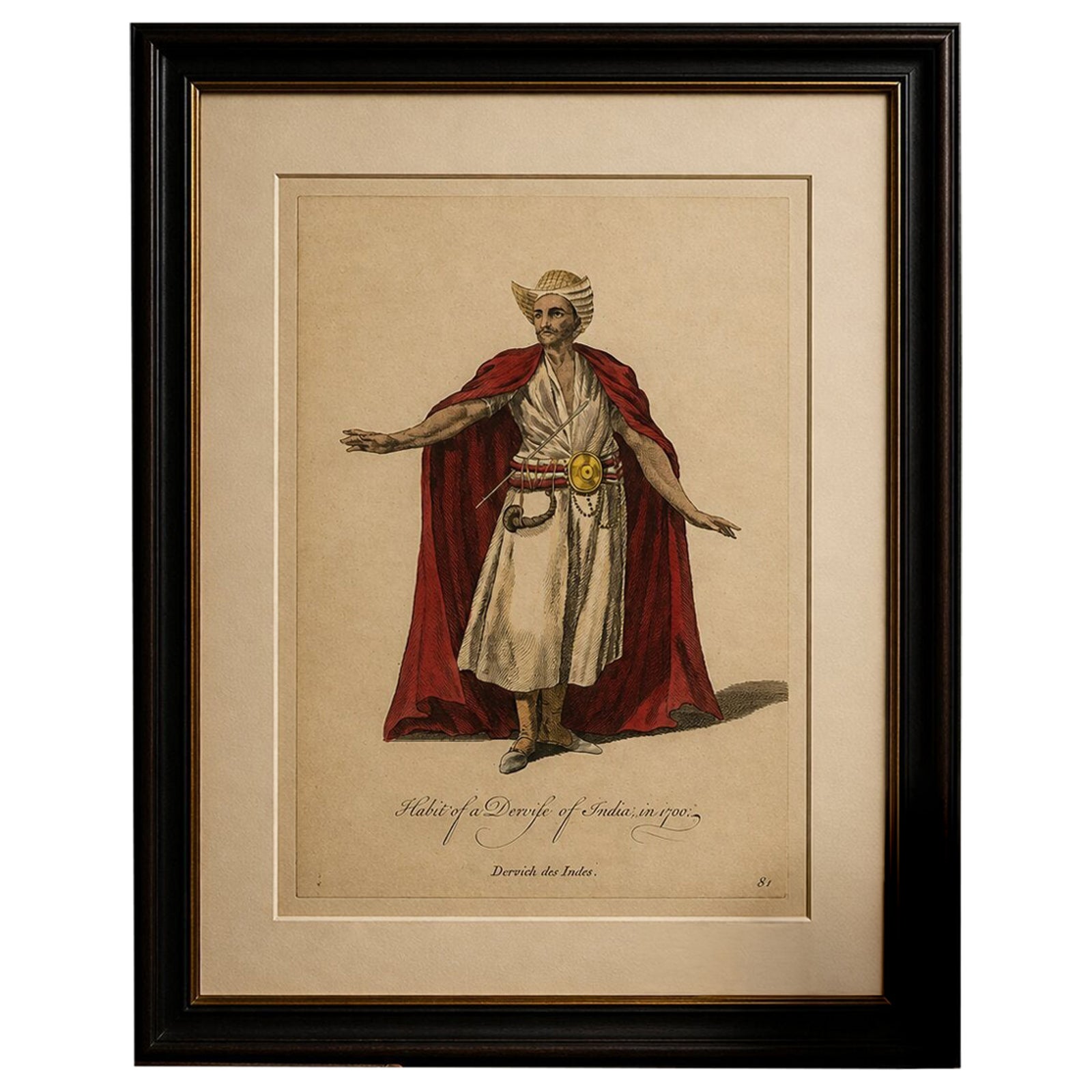 Habit of a Dervish of India, 1700, Hand-Colored Costume Engraving