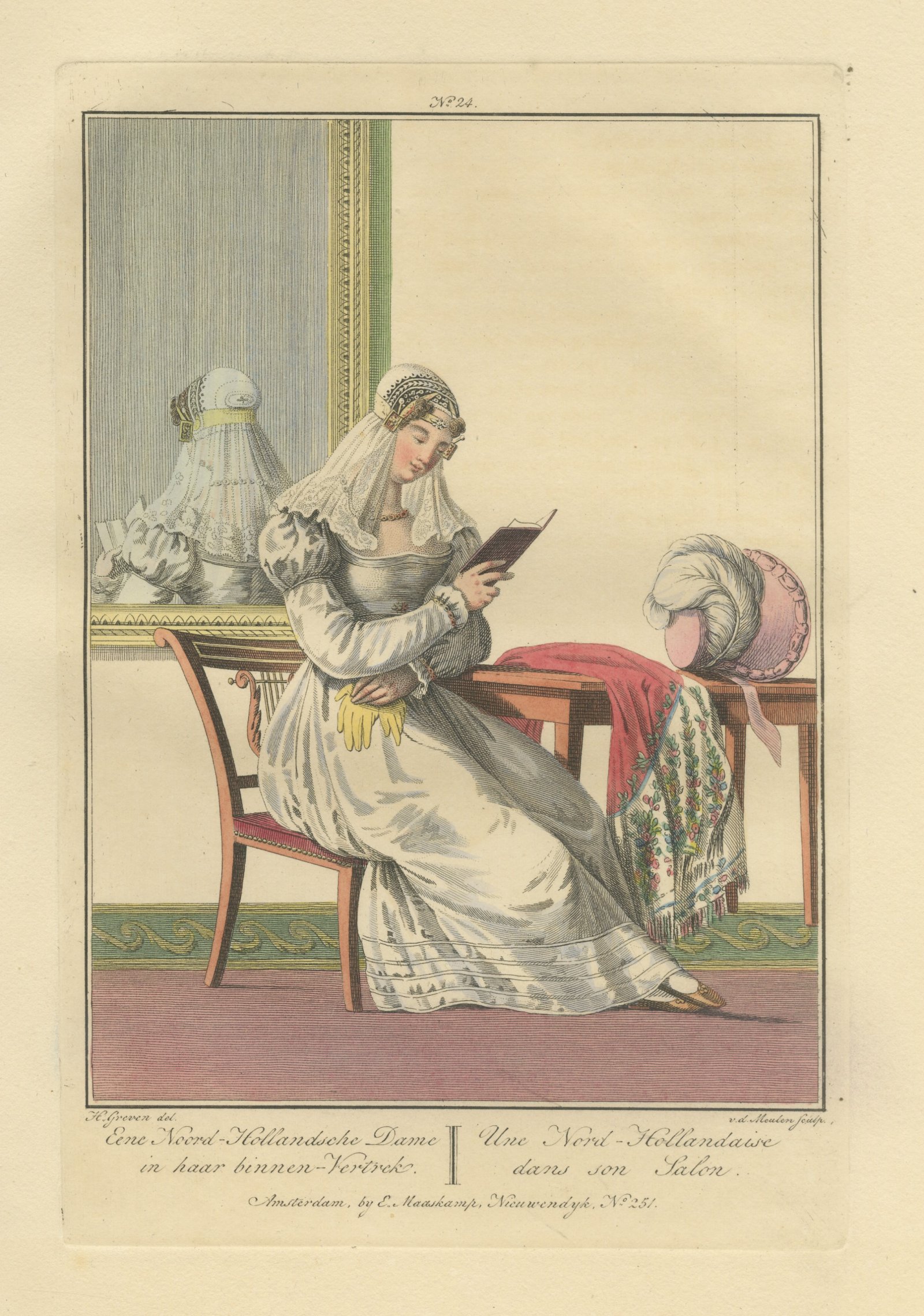 North Holland Lady in her Drawing Room, Dutch Costume Print, circa 1820
