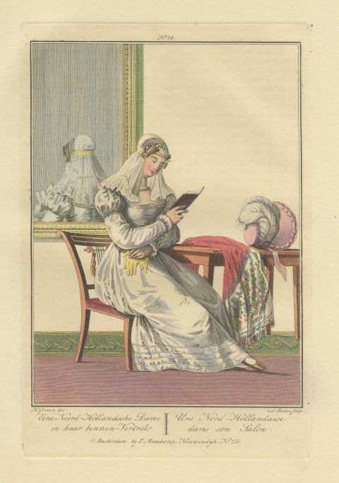 North Holland Lady in her Drawing Room, Dutch Costume Print, circa 1820