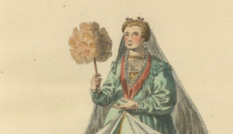 Italian Noble Lady Costume Print, Vicenza Fashion, 1749, close-up 1