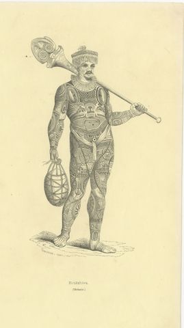 Noukahiwa, Oceania, Antique Wahlen Costume Print, 1843-1844