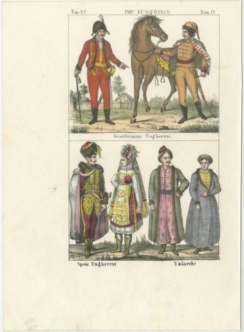 Hungarian Gentlemen, a Hungarian Bridal Couple and Wallachians, 1842, view 2