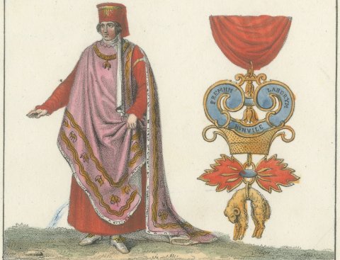 Knight of the Golden Fleece and a Gothic and Arab Hunt, Spain, 1842, close-up 1