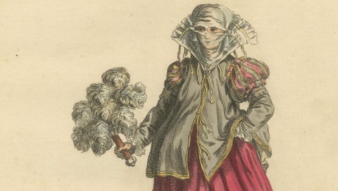 Italian Noblewomen Costume Engravings from Naples, Hand-Colored, 1749, close-up 4