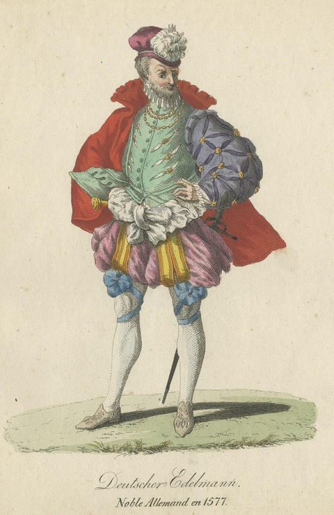 Original Hand-Colored Engraving of a 16th Century German Nobleman, 1805, close-up 1