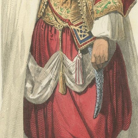 Arab Chief Costume Print Algeria 1853 by Compte-Calix, Hand-Colored Lithograph, close-up 6