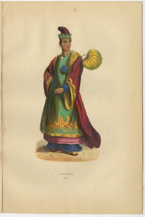 Exquisite 1844 Handcoloured Lithographs of Noble Birmans from Myanmar, view 2