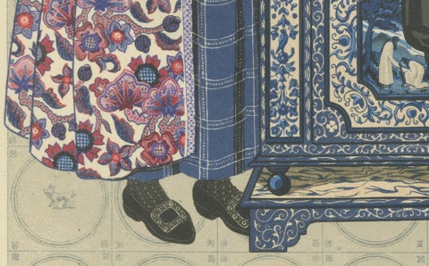Mourning Dress in Hindeloopen with Delft Stove, 1932 Lithograph, close-up 2