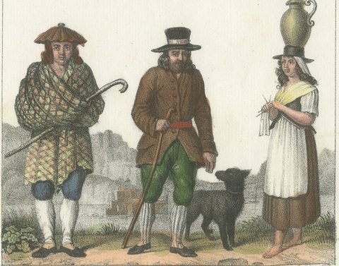 An English Cockfight, a Quaker and Country People of Scotland and Wales, 1842, close-up 2