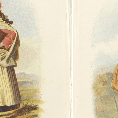 Set of 4 Original Antique Prints of Costumes of the Clans of Scotland 'Women', close-up 1