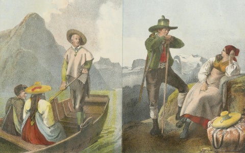Austrian Folk Costume Pair, Hausruckkreis, Alpine Genre Scenes, 19th Century, close-up 4