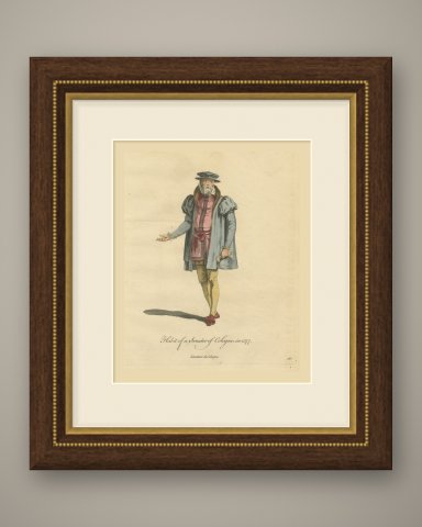 Senator of Cologne in Gray Gown and Flat Hat, Costume of 1577, Jefferys 1757, shown framed