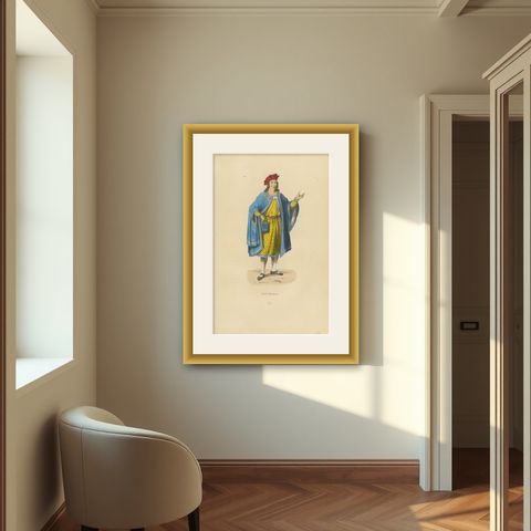 Lord Beaumont in Courtly Attire, Costume Di Moyen Age, 1847, shown framed in a room