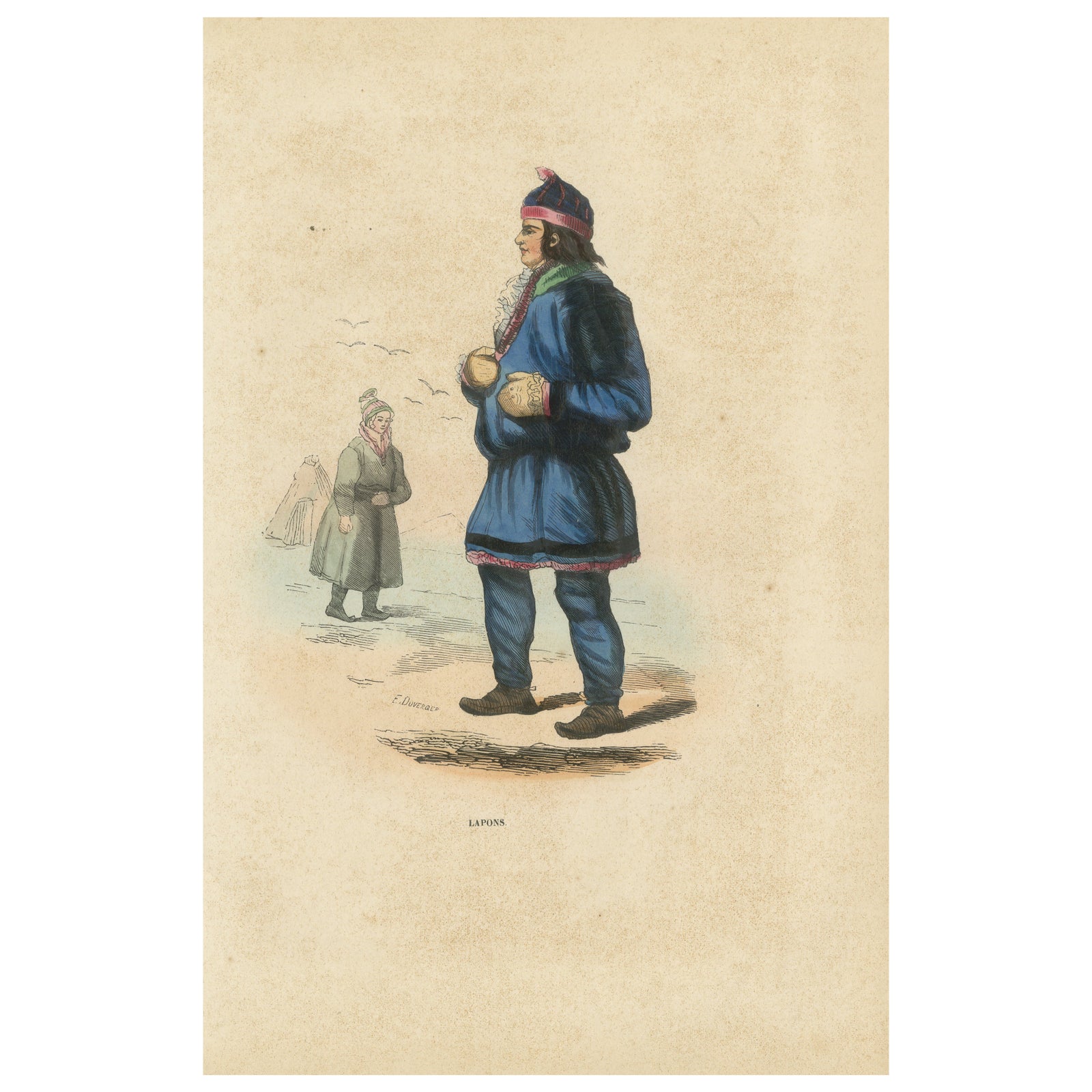 Laplander in Traditional Dress, Hand-Coloured Lithograph, c.1845