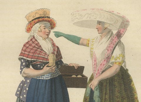 Fresh Butter for the Maid, Dutch Costume Print, Maaskamp, 1811, close-up 1