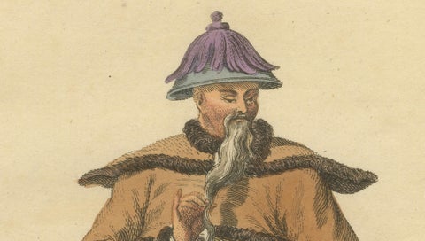 Chinese Mandarin in Winter Court Dress, Antique Print, Jefferys, 1749, close-up 5