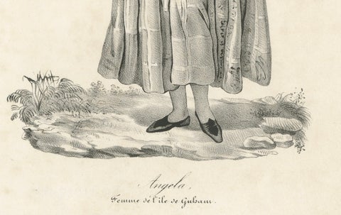 19th Century Guam Costume Lithograph, Angela, Smoking Woman from Gubam Island, close-up 2