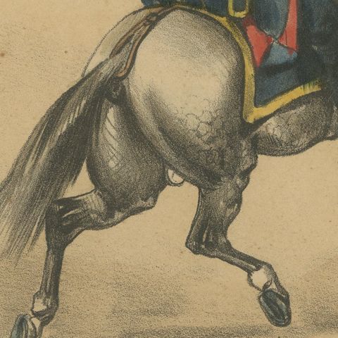 Spanish Cavalry Lithograph by José Rubio y Villegas: Mounted Lancer, 1861, close-up 4