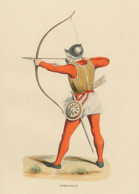 English Archer in Mid-Draw, Costume Di Moyen Age, 1847, close-up 4