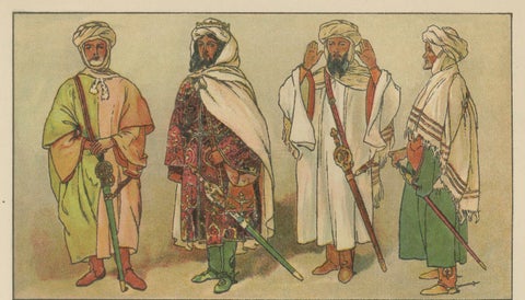 Hand-Colored 1900 Print of Moorish Costumes, 15th Century North Africa, ca.1880, close-up 2