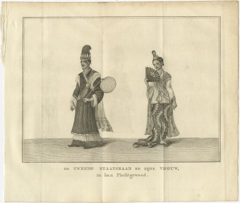 Burmese Minister & Wife in Ceremonial Dress, Antique Costume Print, c.1800, view 2