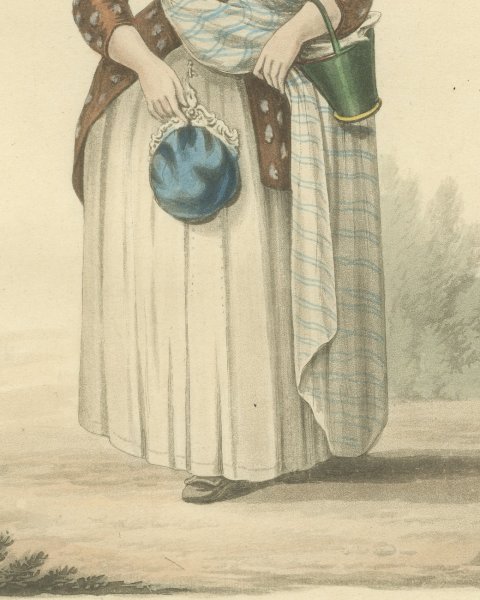 Woman near Rotterdam, Dutch Regional Dress, Antique Ackermann Print, 1817, close-up 2