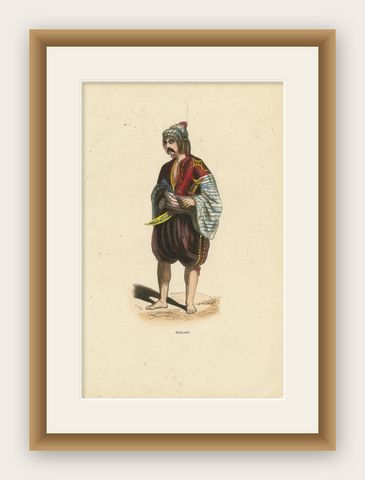 Bulgarian Man in Traditional Dress, Hand-Coloured Lithograph, c.1845, shown framed