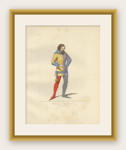 Antique Print of a 14th Century French Nobleman by Bonnard, 1860, shown framed