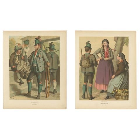 Austrian Folk Costume Prints, Styria, Elegant 19th-Century Pair, Austria