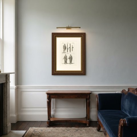 A Roman Lictor with the Fasces, a Senator and a Consul, Lithograph, 1842, shown framed in a room