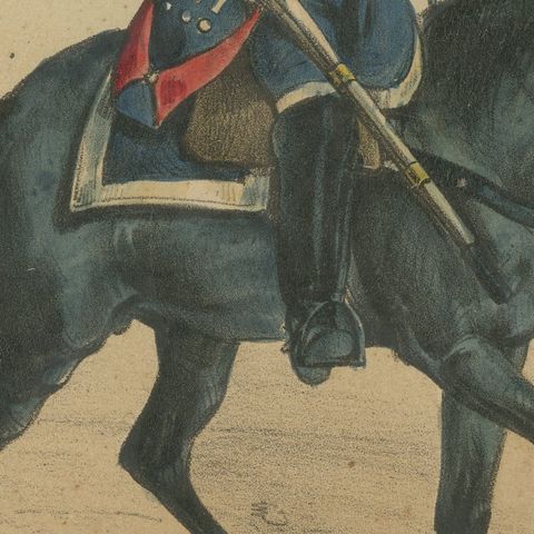 Spanish Cavalry Lithograph by José Rubio y Villegas: Mounted Dragoons, 1861, close-up 6