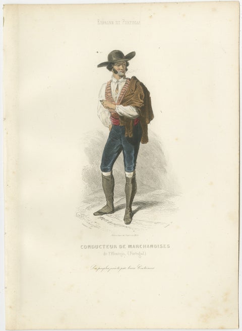 Set of Three Antique Iberian Costume Engravings, Spain & Portugal, circa 1850, view 3