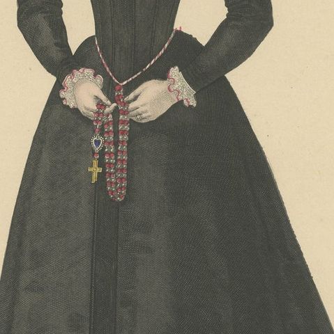 Hand Colored Engraving of Isabelle de Limeuil, a French Noblewoman, 1900, close-up 2