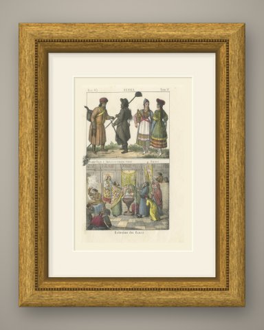 Russian Hatter and Chimney Sweep, Russian Women and a Baptism, 1842, shown framed