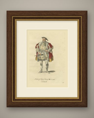 Habit of King Henry VIII in 1520, Hand Colored Jefferys Costume Plate, 1757, shown framed