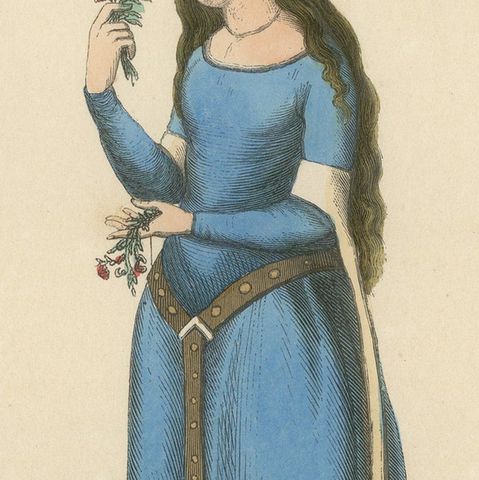 13th Century Elegance: A Noblewoman Amidst Nature in Medieval Attire, 1847, close-up 5