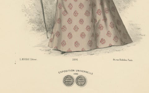 Refined Elegance: 1889 Fashion Lithograph by Michau, the Exposition Universelle, close-up 1