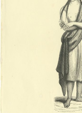 Young Girl of Pitcairn Island, Antique Wahlen Costume Print, 1843-1844, close-up 2