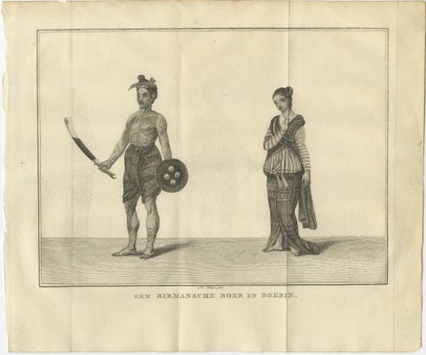 Tattooed Burmese Farmer and His Wife, Antique Costume Print, circa 1800, view 2