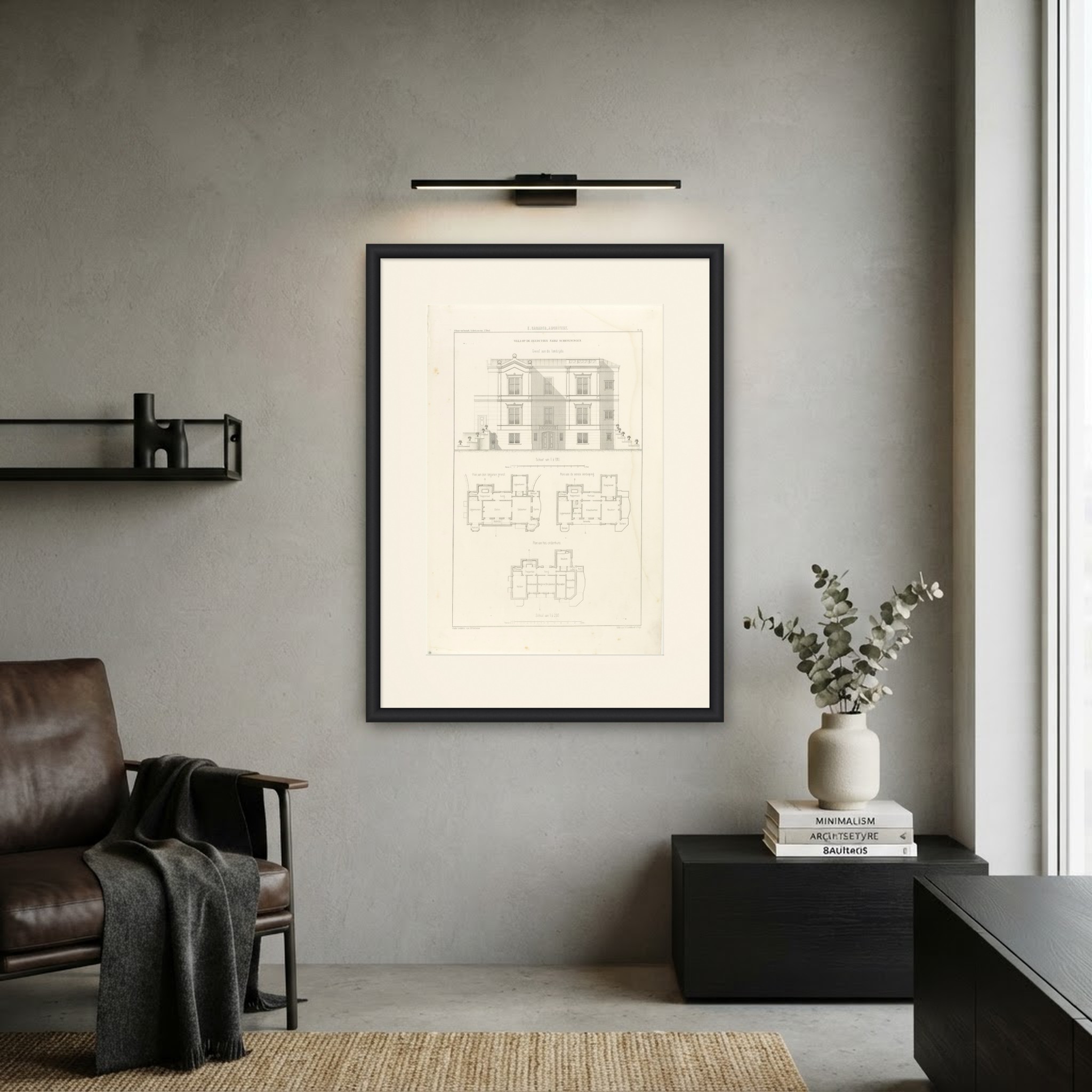 Seaside Villa, Scheveningen Dunes, Dutch Architecture Print, Leliman, 1865-1866, shown framed on a wall