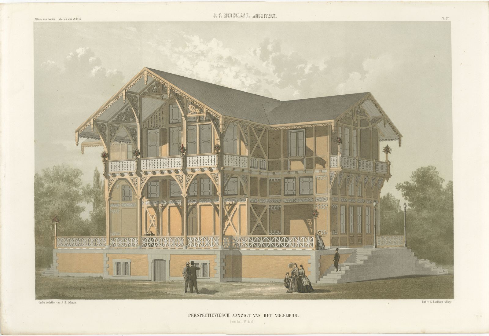 Swiss Chalet Aviary, Perspective, Dutch Architecture Print, Leliman, 1865-1866